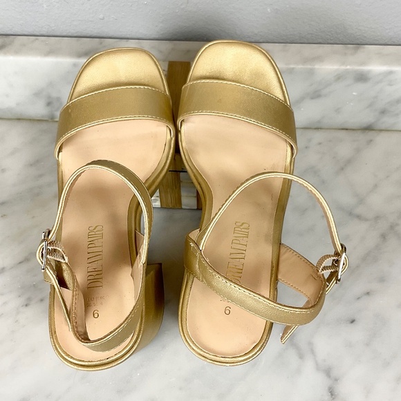 Dream Pairs Platform Chunky Gold Block Heel with Strap Size 6 - Picture 2 of 8